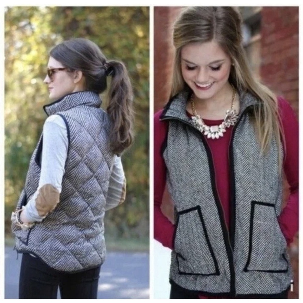 J. Crew Herringbone Excursion Quilted Down Vest Style 02533 Women's Size XS